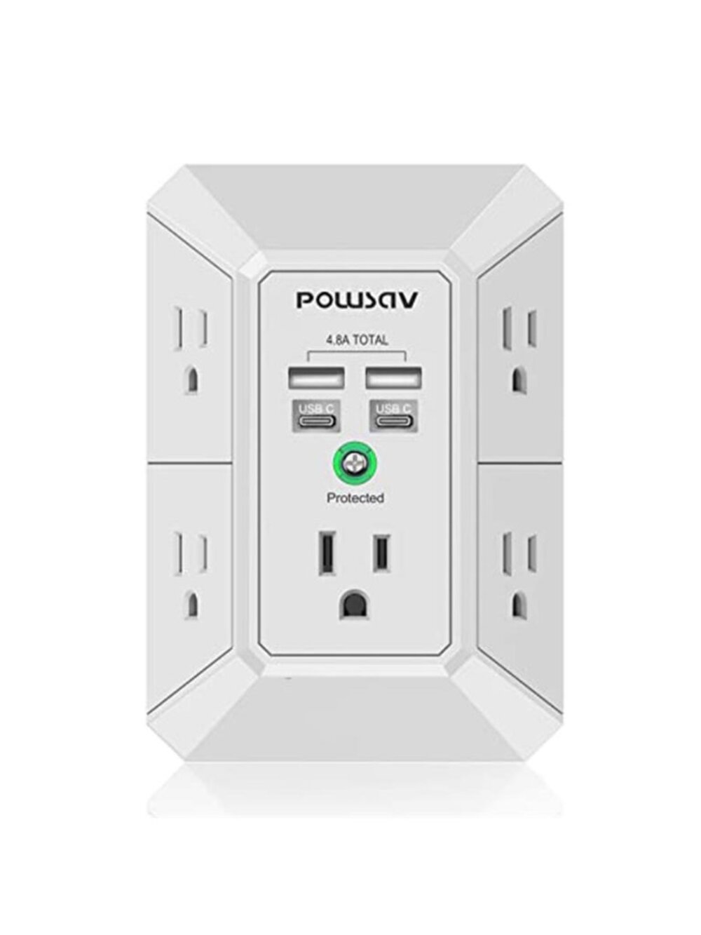 Surge Protector Wall Outlet Extender 5 AC 4 USB Ports Power Strip White